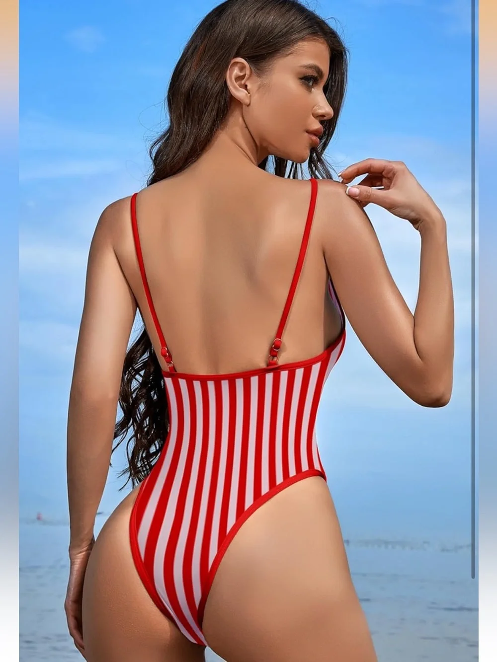 Sexy Plunging V Neck Bathing Suit Open Back Contrast Color One Piece L. 2381/bb6